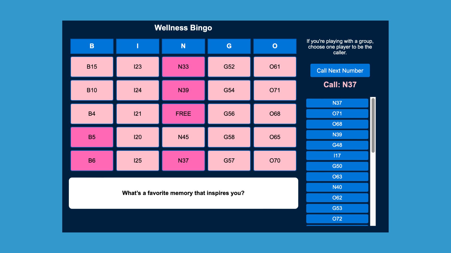 Involve groups through Wellness Bingo, the perfect online therapy activity for groups to boost engagement and encourage discussion